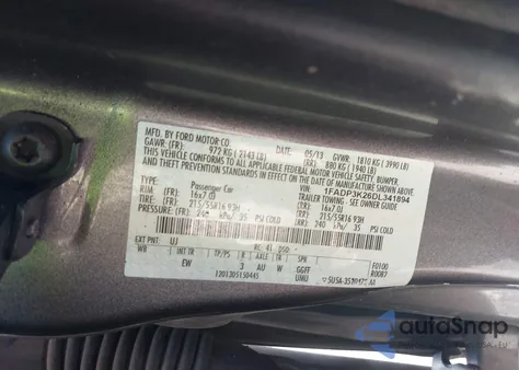 2013 Ford Focus Se z USA, uszkodzony, nr VIN 1FADP3K26DL341894